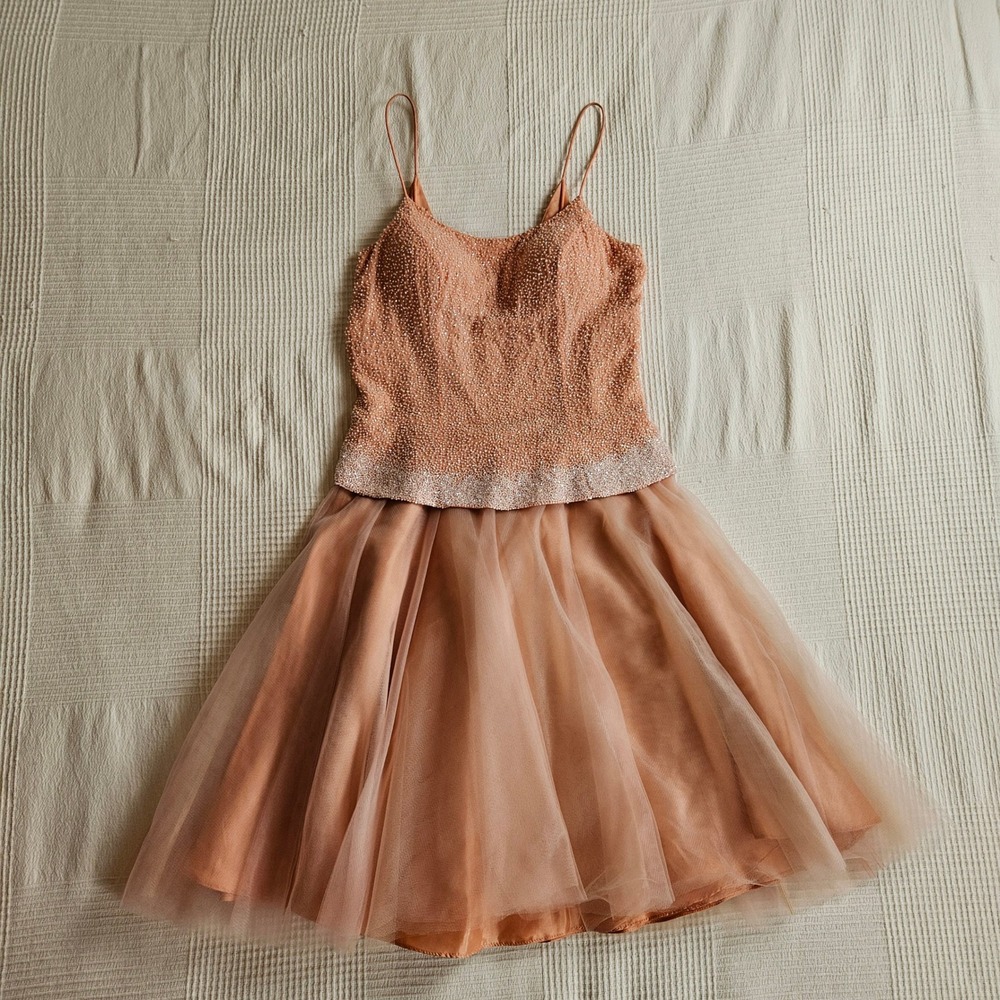 Jovani Beaded Tulle Balletcore Princess Prom Event Dress Peach Pink Size 6